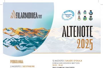 Locandina con tutti gli appuntamenti di Alte Note organizzate dall'Unione Montana Comuni Olimpici Vialattea